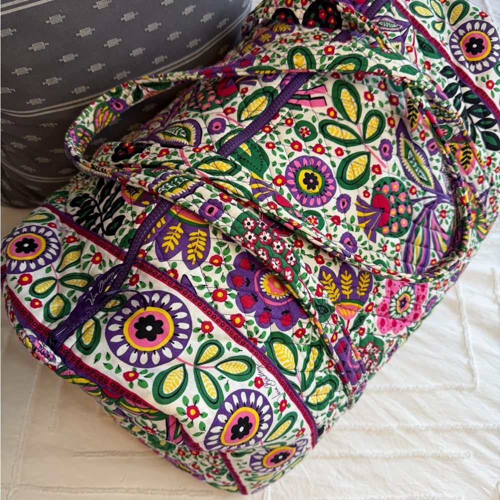 Vera Bradley Viva La Vera Large Floral Cotton Overnight Weekender Bag Excellent! - Picture 6 of 12
